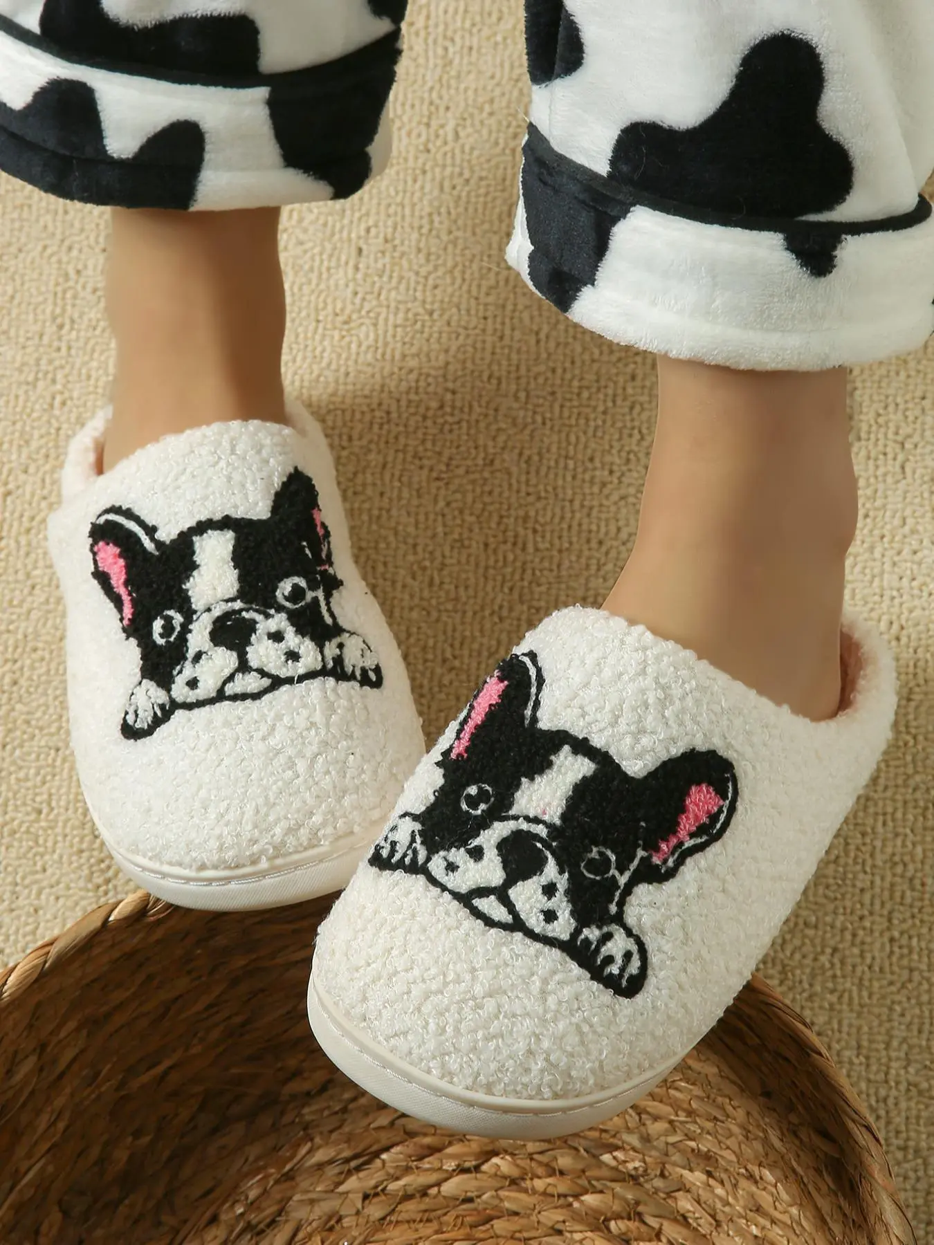 Women's Cute Cartoon Dog Design Plush Slippers, Casual Soft Comfortable Home Slippers, Warm Slippers for Indoor & Outdoor Use for Fall & Winter