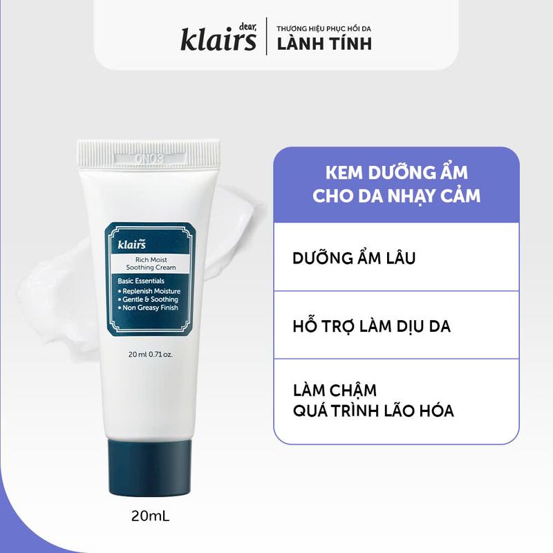 Kem dưỡng da cấp ẩm Dear, Klairs Rich Moist Soothing Cream 20g