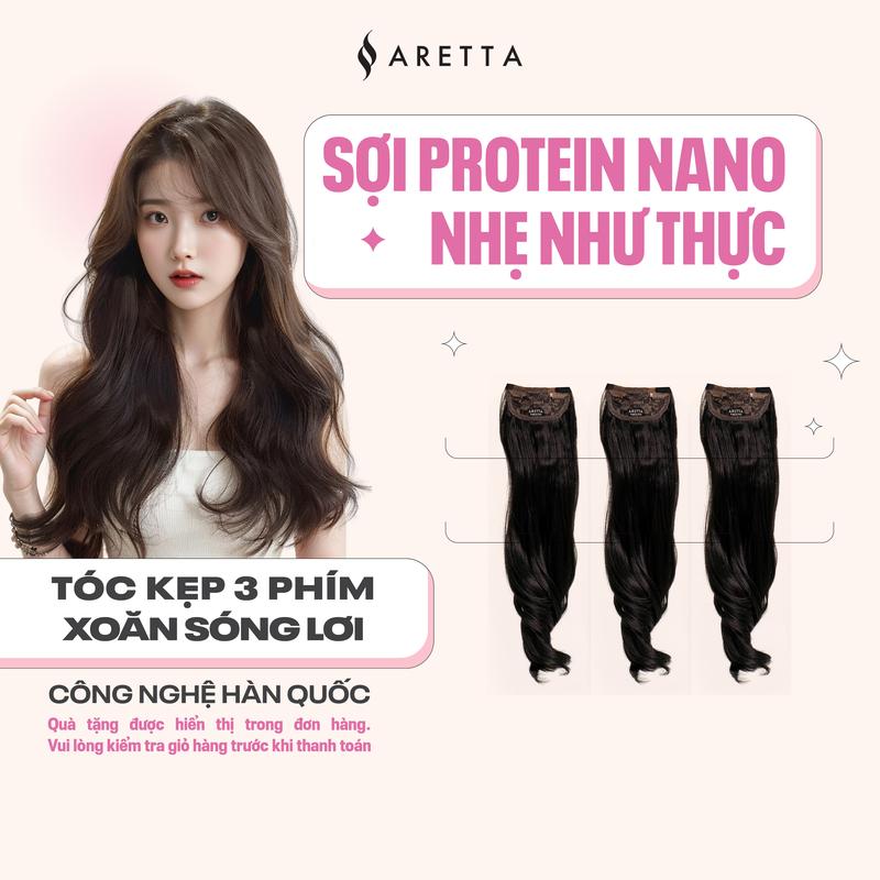 [Tặng Kèm Lược Gỡ Rối Và Xịt Dưỡng Tóc] Tóc Giả Nữ Kẹp Xoăn Sóng Lơi Set 3 Mảnh ARETTA Công Nghệ Sợi Protein Nano Mềm Nhẹ Như Tóc Thật - Tóc giả ARETTA - Trải nghiệm cảm giác nhẹ như bay
