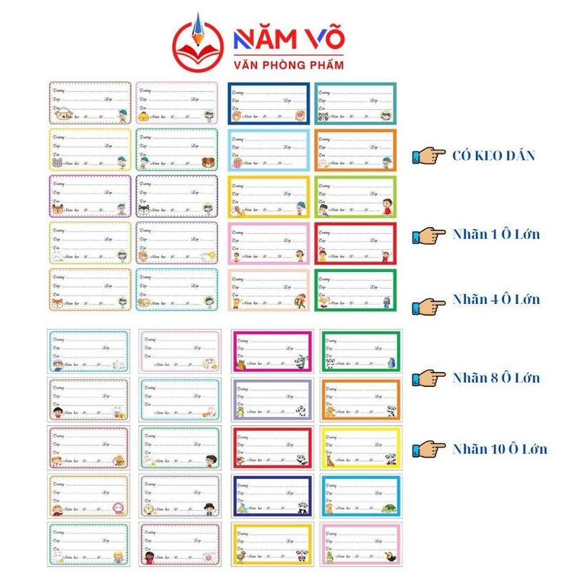 (NHÃN LỚN - CÓ KEO) COMBO 100 Cái Nhãn Tập / Nhãn Vở Học Sinh / Nhãn Tên Học Sinh / Nhãn Tên Dán Có Keo Loại Lớn (Mẫu Ngẫu Nhiên)