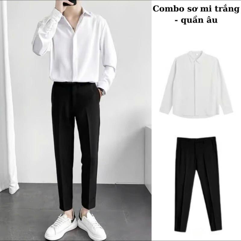 [DAEL ĐỘC QUYỀN] Quần Âu + Áo Sơ Mi Dài Tay Nam Che Cúc Vải Lụa Cao Cấp