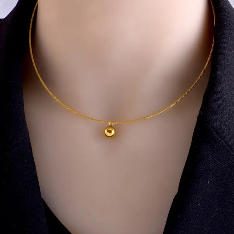 Vòng Cổ Hạt Đậu Vàng Nhỏ Chất Liệu Thép Titan Thiết Kế Cổ Điển Mới, Hạt Tròn, Cao Cấp, Tối Giản Và Thanh Lịch, Dây Chuyền Xương Đòn, Dành Cho Nữ