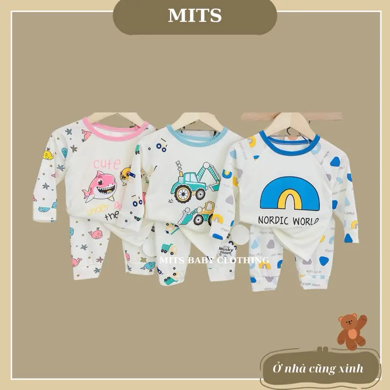Bộ dài tay thun tăm mềm mịn (6-16kg), mỏng mát in hình dễ thương cho bé trai bé gái (chọn mẫu) 0