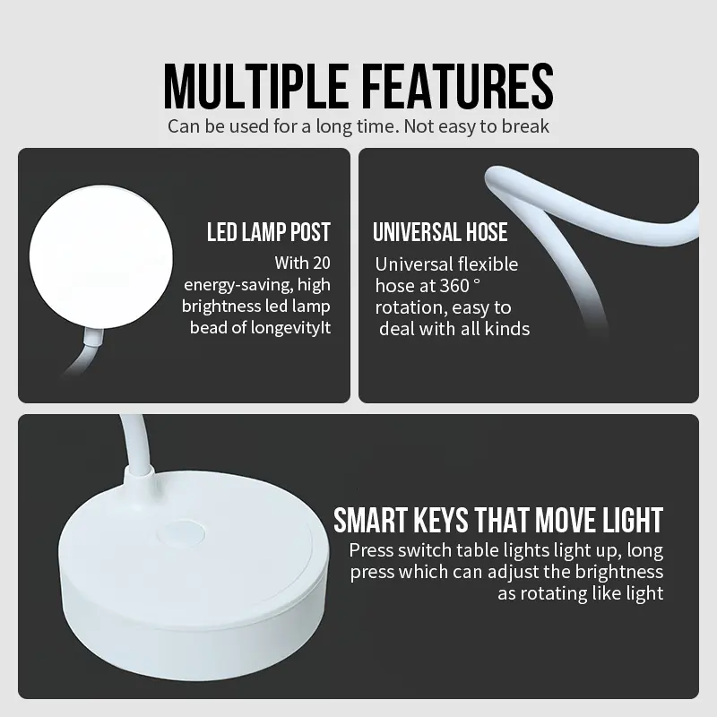 Lampu belajar tricolour sentuh 3 warna tempat pulpen Baca Meja Kerja Duduk 2000mAh Lampu Tidur Wireless Lampu Baterai Merah Putih Usb lampu 7