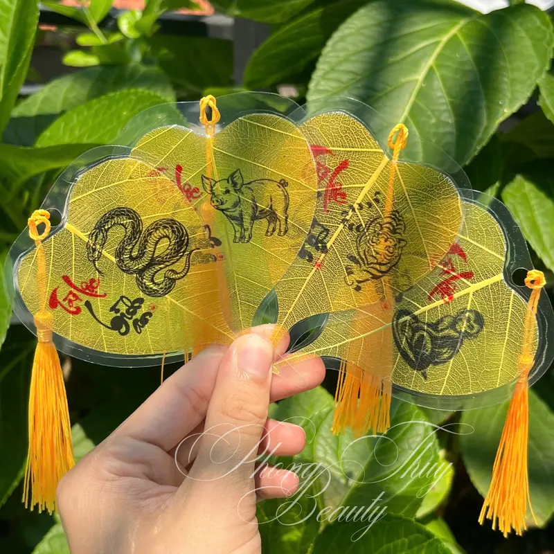 Lá Bồ Đề Chữ Thư Pháp 12 Con Giáp Theo Tuổi, Trang Trí Ốp Lưng, Bỏ Ví/Bóp, Treo Xe,Decor,... 4