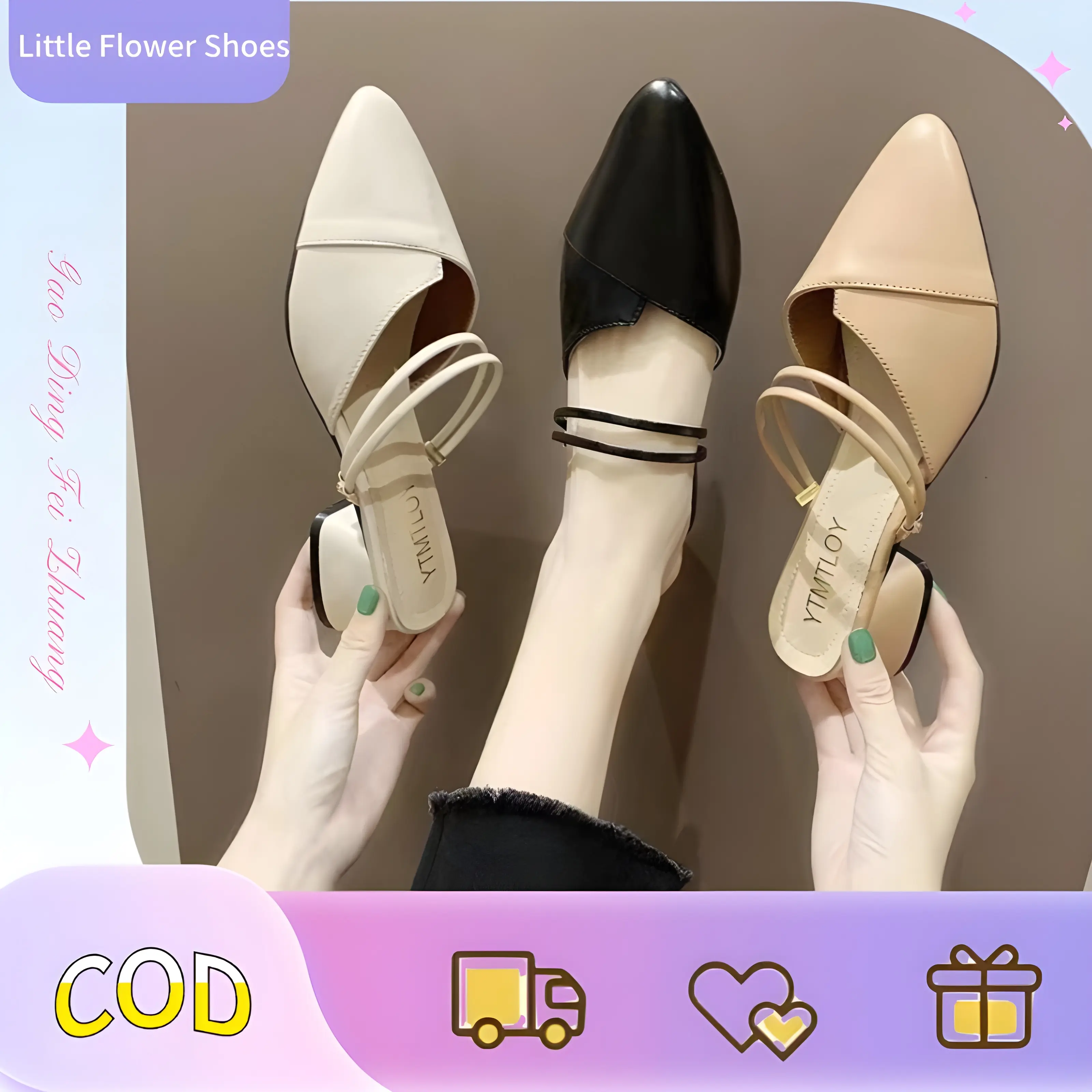 Chunky Heel Sandals Ladies New Closed Toe Half Slippers inside and outside Wear High Heels
