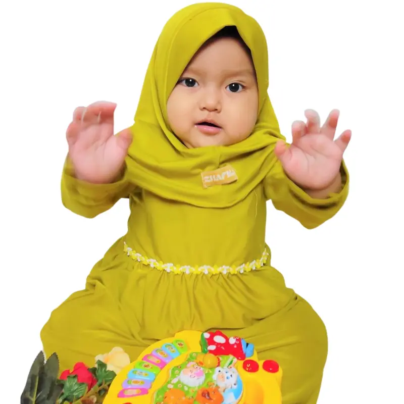 Baju Gamis Bayi Muslim Aira 0-12bln Renda Bunga melati bahan Nyaman Lembut Cantik 3
