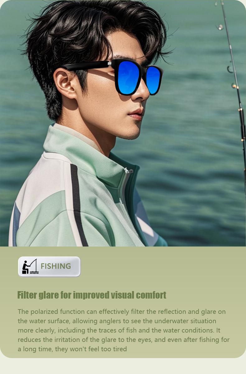 Product Introduction of COD Quick Send New GS08 Smart Glasses for Men 2 in 1 UV Protection Portable Polarized Anti-blue Light Black Frame White Lenses Music Sunglasses 11