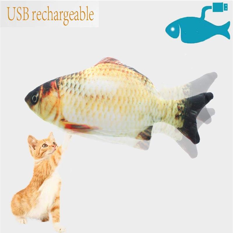 Ready Stock USB Lucu Kucing Mainan 30 Cm Simulasi / Cat Toy Wagging Fish Electric Simulation Fish Toy Catnip Cat Chew Toy Jumping Toy 1