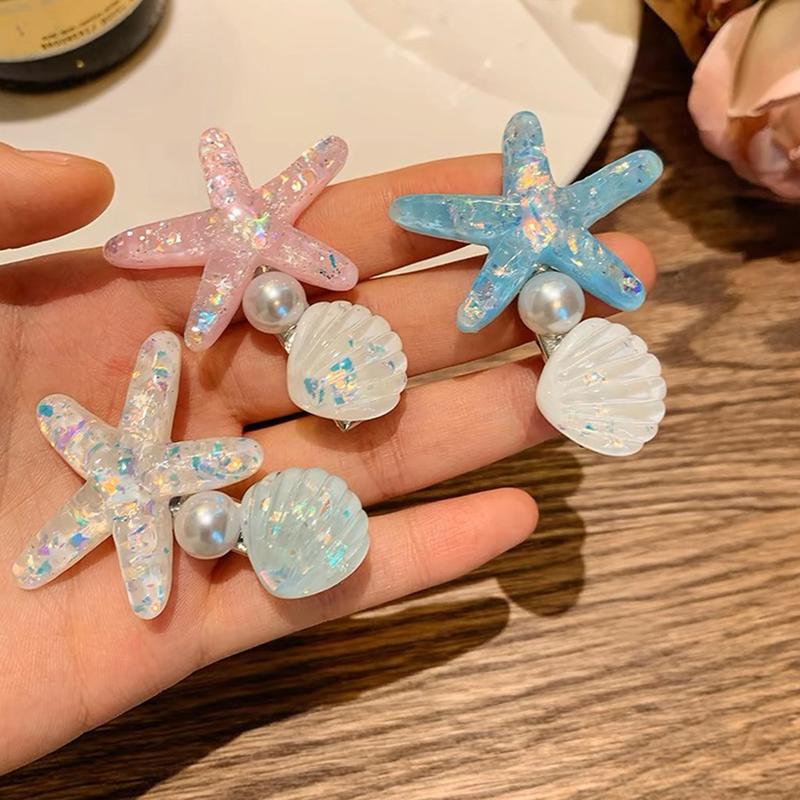 Kẹp Tóc, Dòng Đại Dương Thiết Kế Sao Biển, Vỏ Sò Và Ngọc Trai, Dành Cho Nữ, Thời Trang, Phụ Kiện Tóc Mái Dễ Thương, Kẹp Mỏ Vịt, Phụ Kiện Tóc Bờ Biển