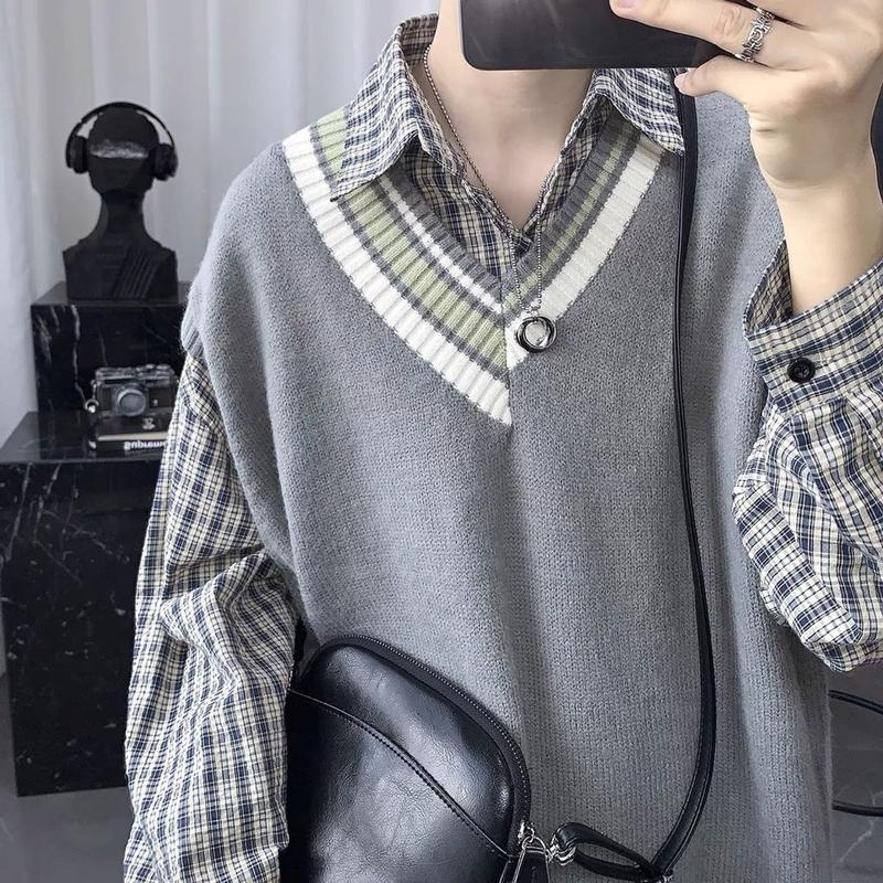 Áo gile len nam nữ trắng đen xám sọc viền Hàn Quốc unisex form rộng khoác ulzzang mới 2023 đồng phục PREPPY gilet 3