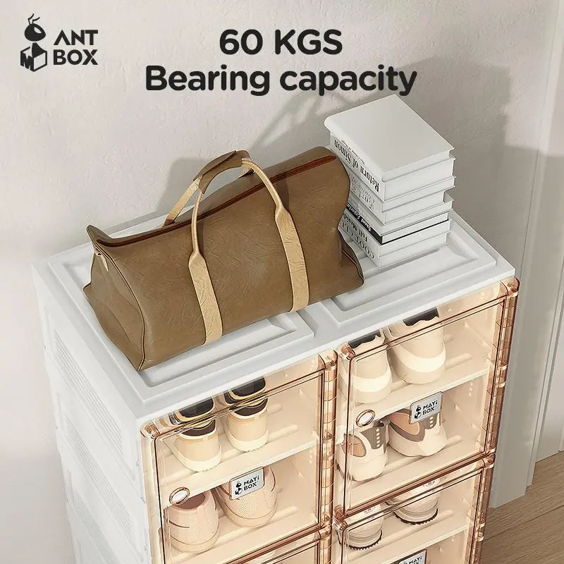 【ANTBOX】 Rak Sepatu 2Tingkat Transparan Kotak Sepatu Lipat Minimalis dari Akrilik untuk Penyimpanan Serbaguna Penyimpanan Lemari Sepatu Plastik Anti Debu dan Mudah Bongkar Pasang Kapasitas Besar 6Susun untuk Rumah dan Kantor Organizer Estetik dan Praktis! 6