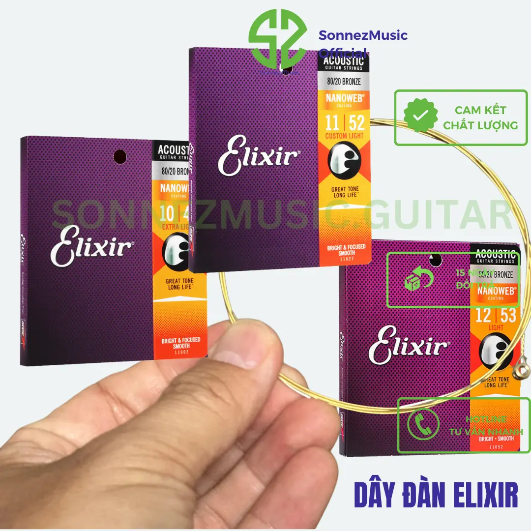 Dây đàn guitar accoustic, dây elixir bằng đồng thau cho âm thanh sáng - Sonnezmusic