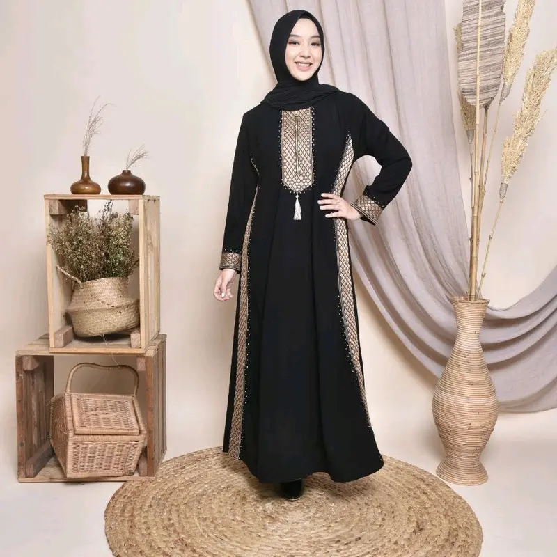 Abaya GULCE Couple Ibu Dan Anak Hitam Bordir Busui Dress maxi gamis wanita muslimah lebaran murah elegant remaja kekinian lokal 1