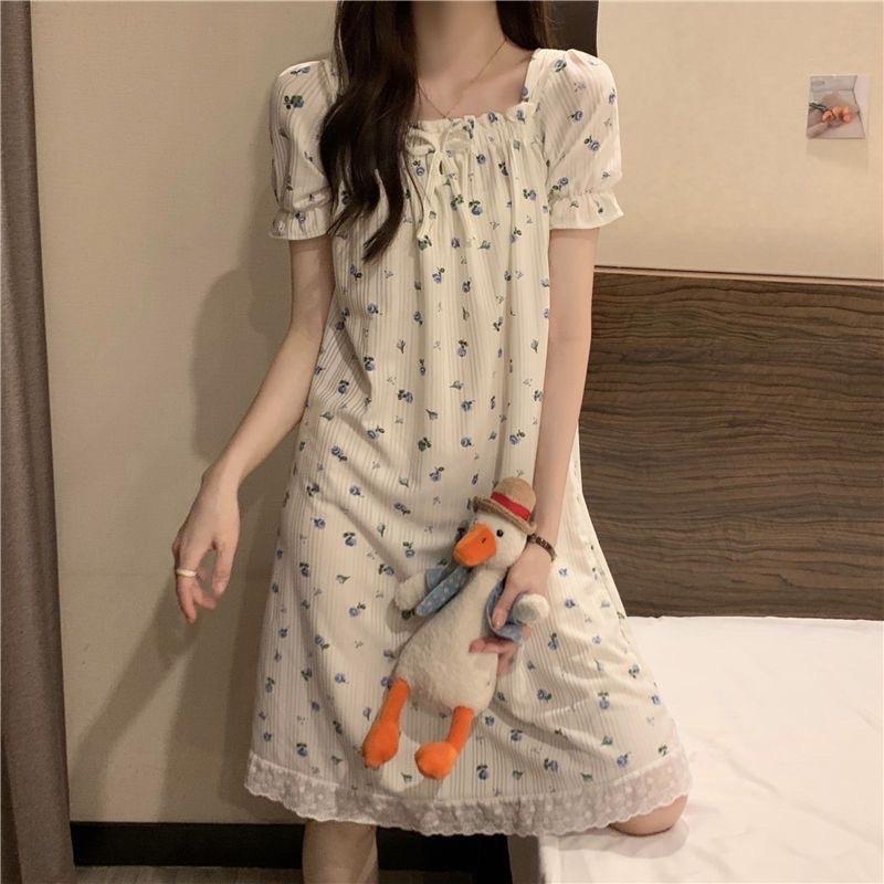 ￼váy ngủ ngắn tay phong cách công chúa in hoa mới chất lượng cao phục vụ tại nhà mùa hè 5