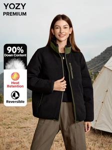 90% Down Reveserbal Jacket with 600 Fill Power, Basics for Outdoors, Heat Retention and Migration Resistance, YOZY Premium Women's Double-sided Down Jacket