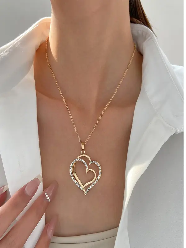 Women's Elegant Heart Design Pendant Necklace &   Earrings, Exquisite Trendy Jewelry Set, Fashionable Accessories for Daily & Party Decoration 0