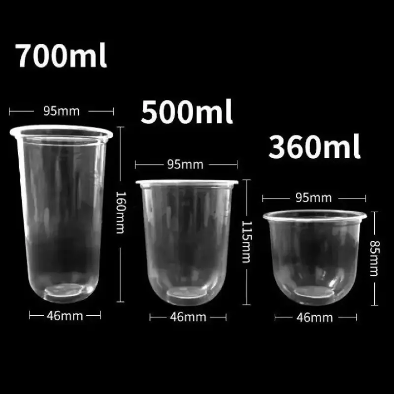 50 Cốc,Ly Nhựa Đáy Bầu 360 500 700ml Nắp Nhựa Đựng Đồ Uống