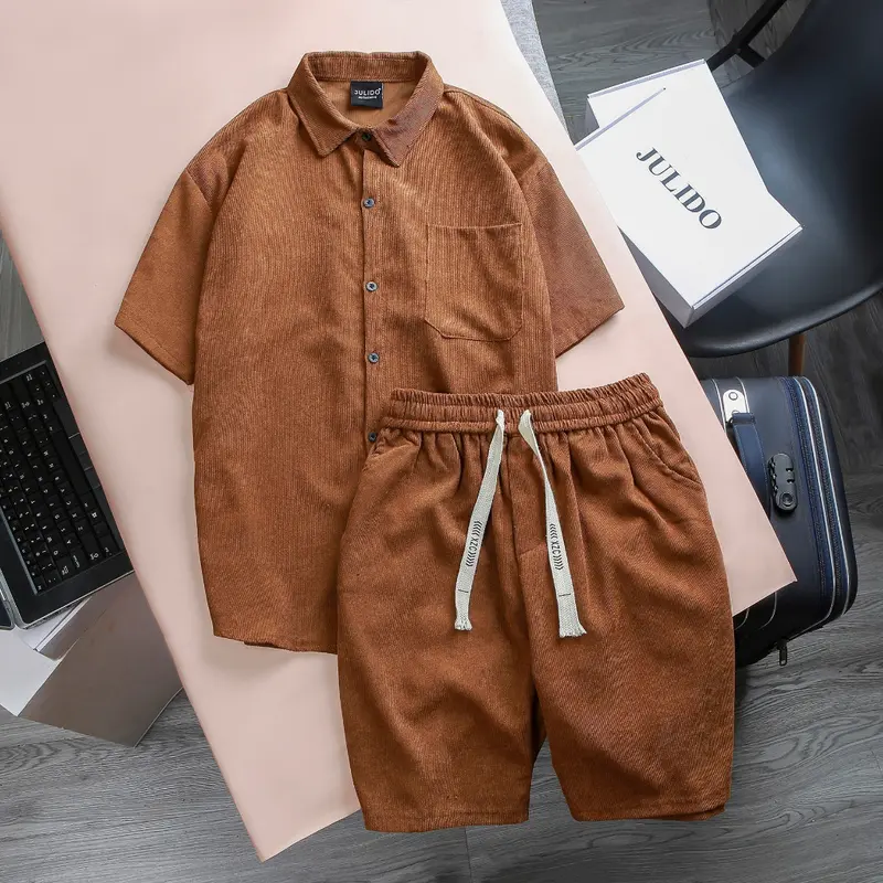 Bộ quần áo cộc tay chất liệu nhung tăm JULIDO Nam Menswear Sơ Mi Bi 4
