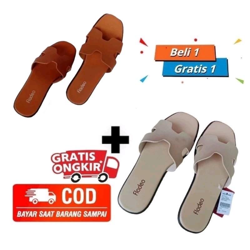 Sandal Flat Wanita Fladeo Beli 1 Gratis 1 || Sendal Japit Wanita Terbaru || Sandal Flat Kekinian Keren 2