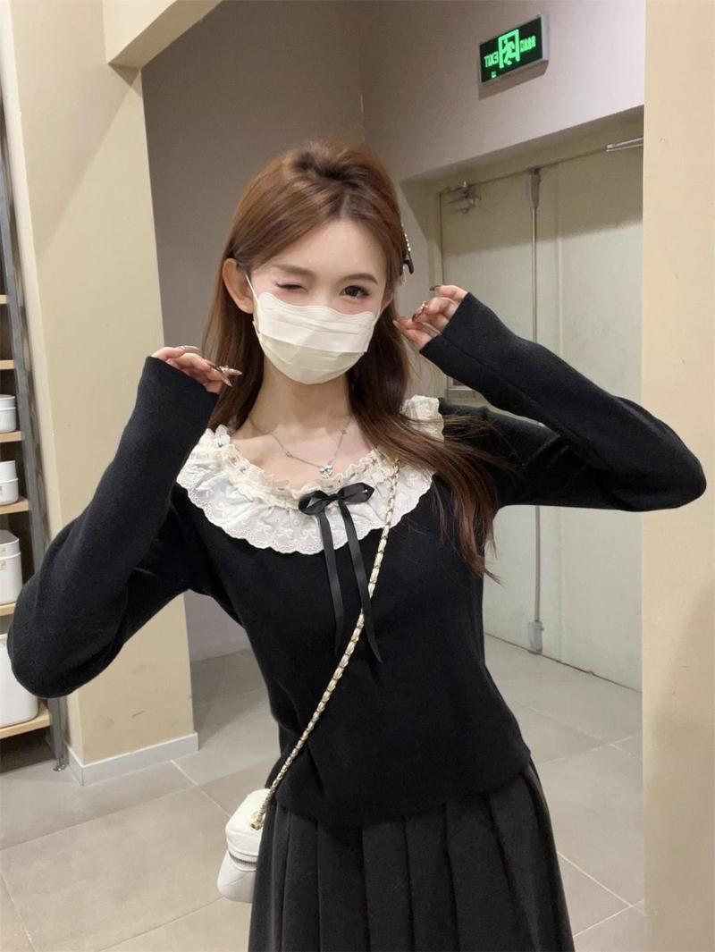 Product Introduction of Áo Sơ Mi Lông Cừu, Cổ Búp Bê Thiết Kế Màu Đỏ, Ấm Áp Và Mềm Mại, Áo Dài Tay Sang Trọng Nơ Ren Mùa Thu Và Mùa Đông Của Phụ Nữ Women Top 19