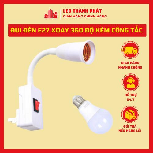 Đui tường dài E27 xoay 360 độ có công tắc và phích cắm nguồn 220v - Đui đèn xoay E27 có công tắc và phích cắm