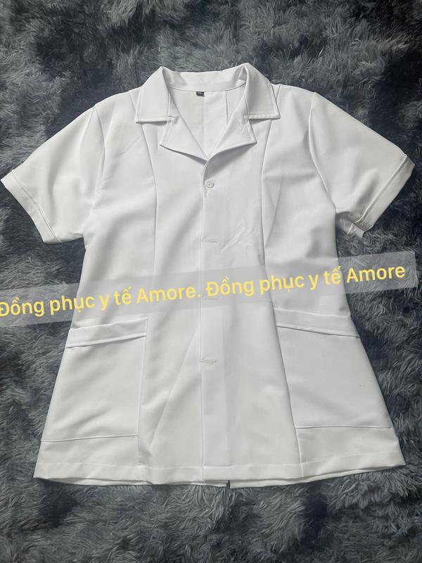  Áo Blue Blouse cotton Hàn Dáng Ngắn Ngang Đùi Nam Nữ - Cọc tay - Dành Cho Y Tá Dược Sĩ Điều Dưỡng. 