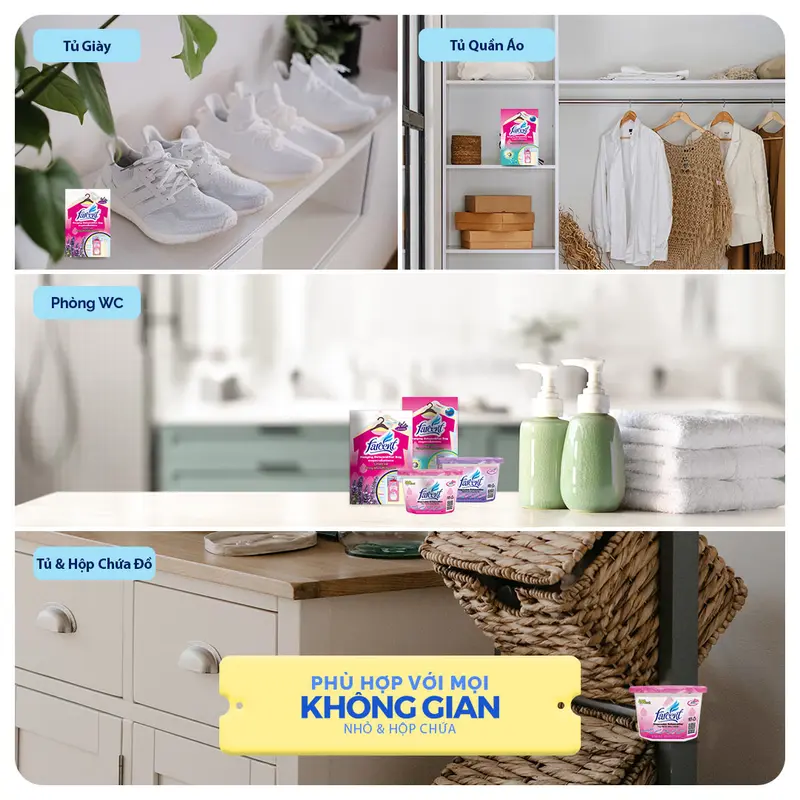 Hộp hút ẩm khử mùi, chống mốc chính hãng Farcent Hương Hoa Hồng/Oải Hương 500ml để tủ quần áo, tủ giày, toilet, xe ô tô 3