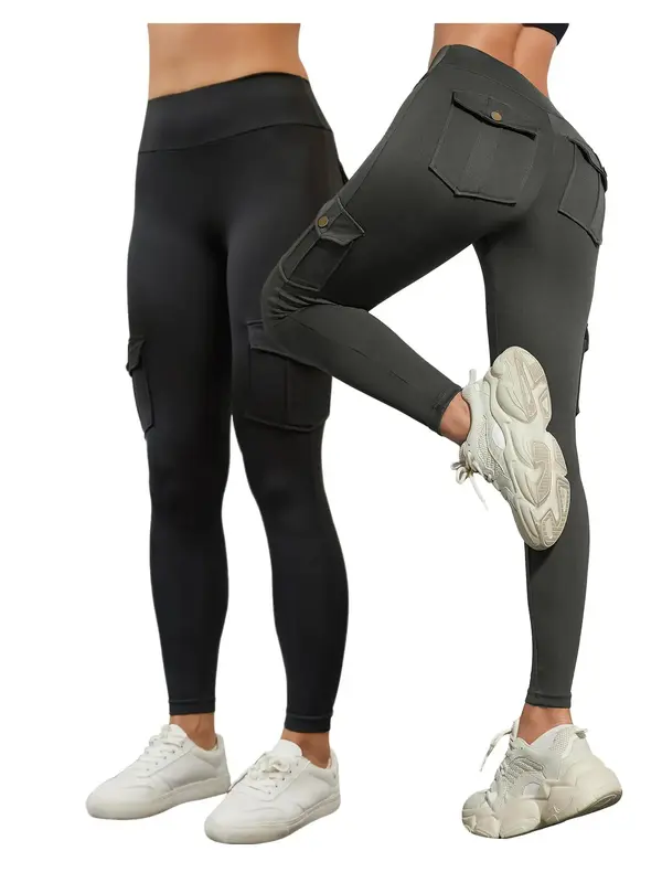 Women's Solid High Waist Pocket Leggings, Casual Comfy Skinny Pants for Workout Running, Women's Trousers Bottoms for Summer Spring Fall, Back To School Trousers, Jeans Leggings for Women, Hide Tummy Outfits Uk, Activewear 4