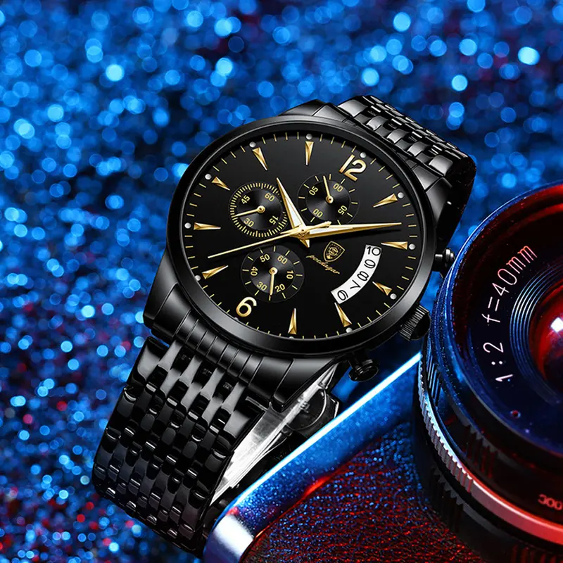 Đồng Hồ Nam POEDAGAR Full Đen Đồng Hồ Đeo Dây Thép Sang Trọng Tinh Tế GiàY Đeo Tay Watch 6