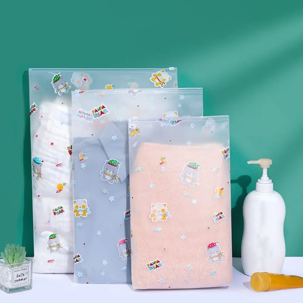 Creative Cartoon Bear Storage Bags Translucent PE Zipper/Drawstring Bag Waterproof Dust-Proof Travel Bundle Pocket Outdoor Travel/Bussiness Trip