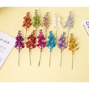 Hiasan Natal Ceri Glitter Beries Warna Warni Ornamen Buah Tanaman Palsu Natal Dekorasi Akesoris Meriah Merry Christmas