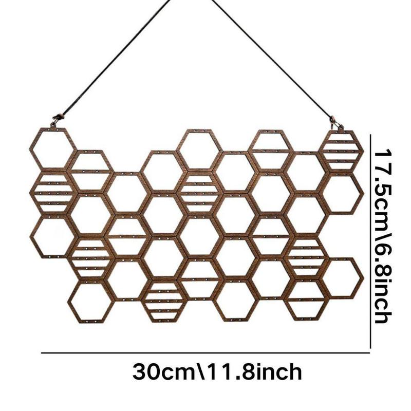 Traditional Wooden Honeycomb Design Jewelry Storage Rack, 1 Count Vintage Earring Display Rack, Jewelry Organizer for Earrings & Necklace 2