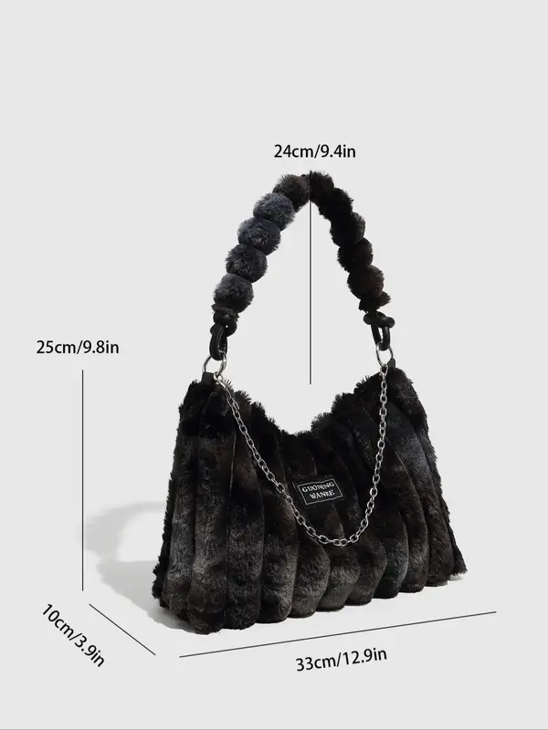Women's Tie Dye Fluffy Purse Shoulder Bag with Chain Strap, Trendy Large Capacity Square Bag for Women for Fall & Winter, Female Underarm Bag for Party, Club 8