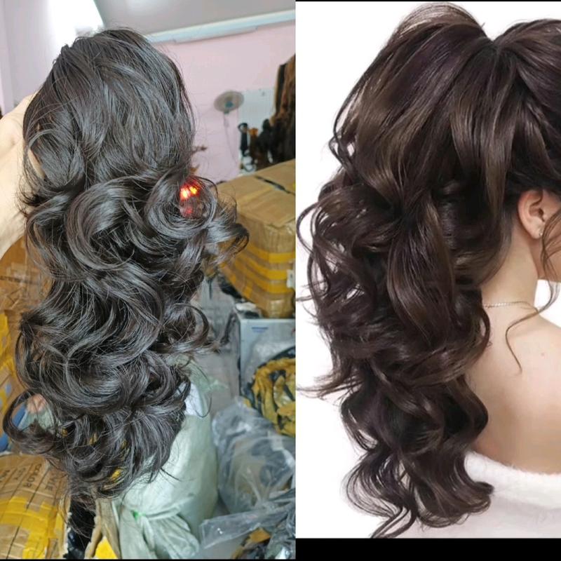 Tóc ngoặm đui ngựa xoăn lò xo ngắn lửng 45_50cm mẫu mới nhất năm Tóc Giả Wig Women nagi