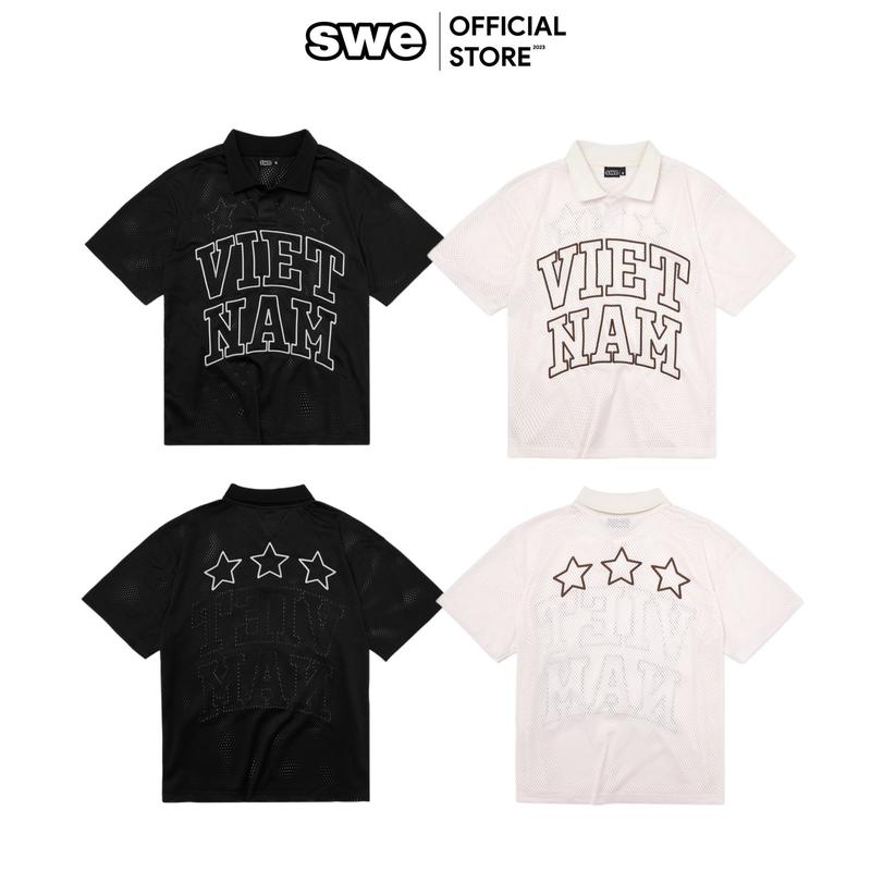Áo Polo Lưới Unisex Local Brand SWE VN MESH POLO - Đen/Kem