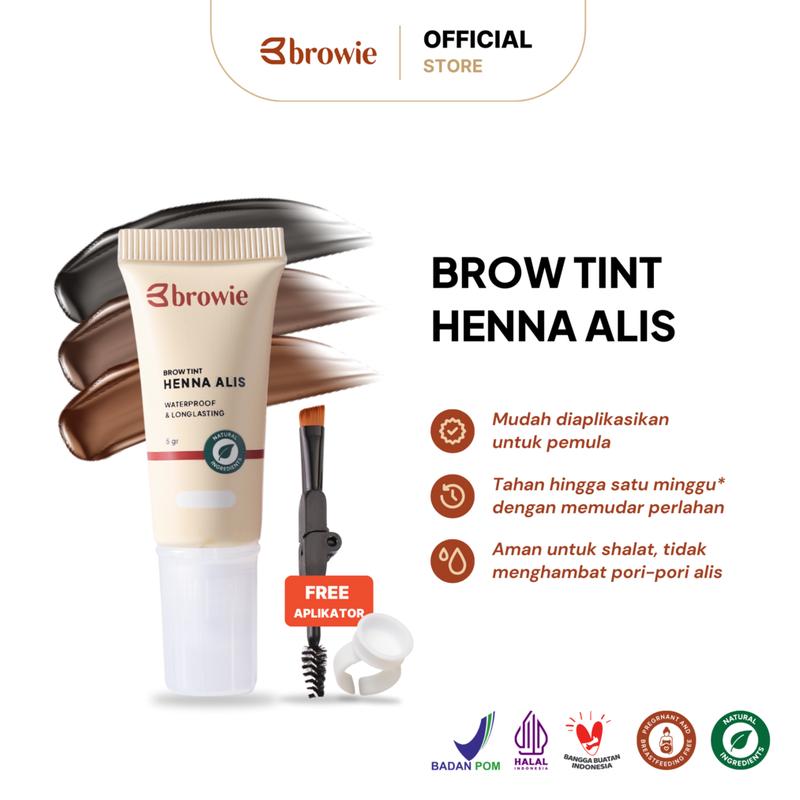 Dark Brown - 10GR - [BPOM & Halal] browie Brow Tint Henna Alis + Pensil Alis + Cetakan Alis Tali | Eyebrow Gel Waterproof & Longlasting Coklat (Ini henna alis bukan Powder alis) 1