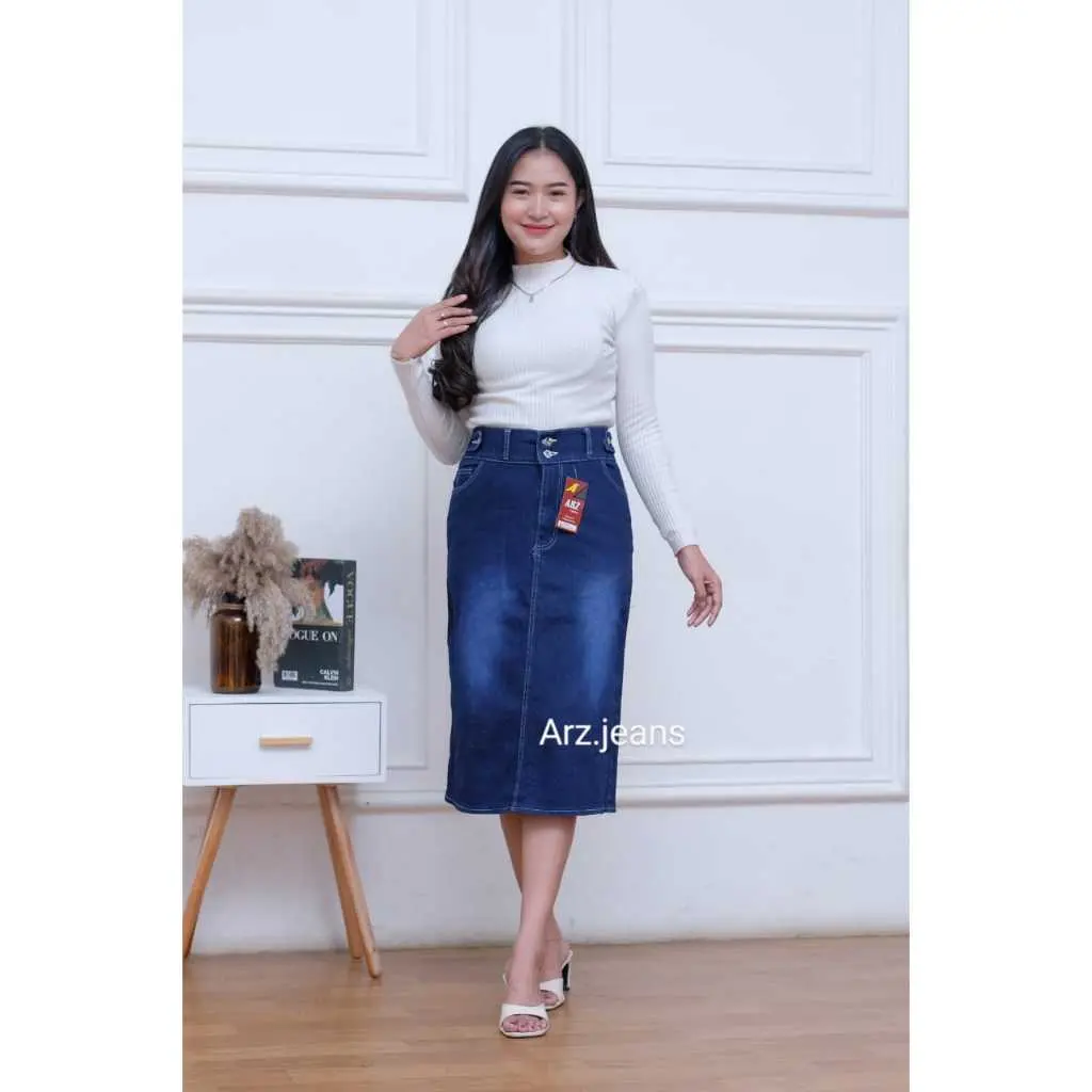 fariz jeans Rok Span 7/8 Streech Slim Wanita Tebal Nyaman