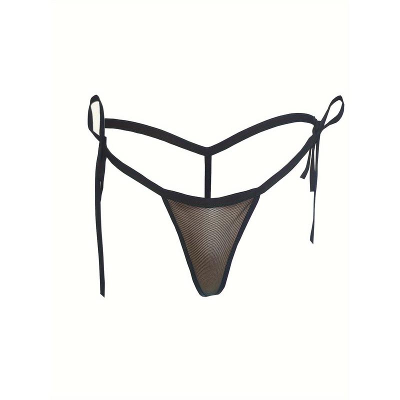 [1pc Breathable Mesh T-Underwear] One Size Fits Most Women'S Polyamide Blend Thong Underwear, Solid Color, Party Style, T-Underwear with Lace-Up Details, Knit Fabric G-String with Breathable Mesh Womenswear Panties 1