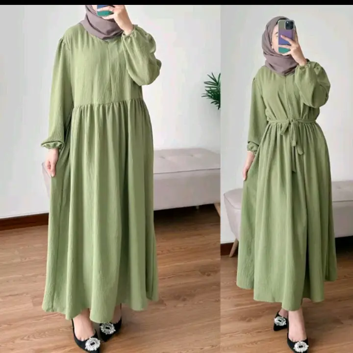 Bavin MIDI dres crinkle airflow polos Nyaman Ibu Menyusui Hitam Formal 2