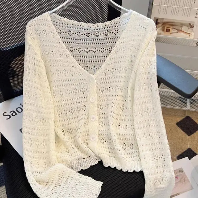 Áo Cardigan, Hàng Mới Về Mùa Hè, Chất Liệu Lụa Lạnh Áo Khoác Mỏng, Dành Cho Nữ, Dài Tay, Ngắn, Thiết Kế khoét Chống Nắng, Kiểu Khăn Choàng Áo Mặc Bên Ngoài Mỏng, Với 1698 Đánh Giá
