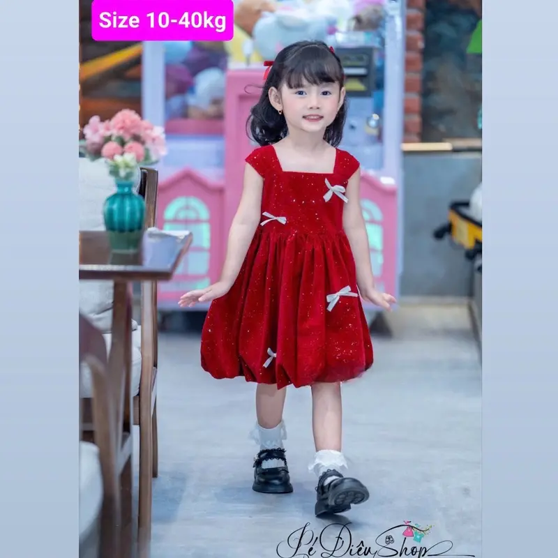 ĐẦM NHUNG CHO BÉ DIỆN DIỆN TẾT  đầm xinh cho bé mặc tết( hàng cao cấp bán shop) 1