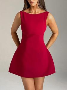 WOWDARK Women's Sleeveless Formal Mini Dress Elegant Backless A Line Tank Dress Bodycon Short Dresses