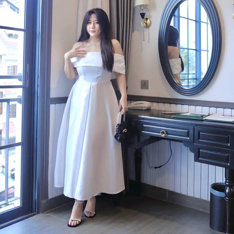 ĐẦM THIẾT KẾ BIGSIZE BẸT VAI TRƠN D362 (TÁO ĐỎ BIGSIZE 55-90KG) 1
