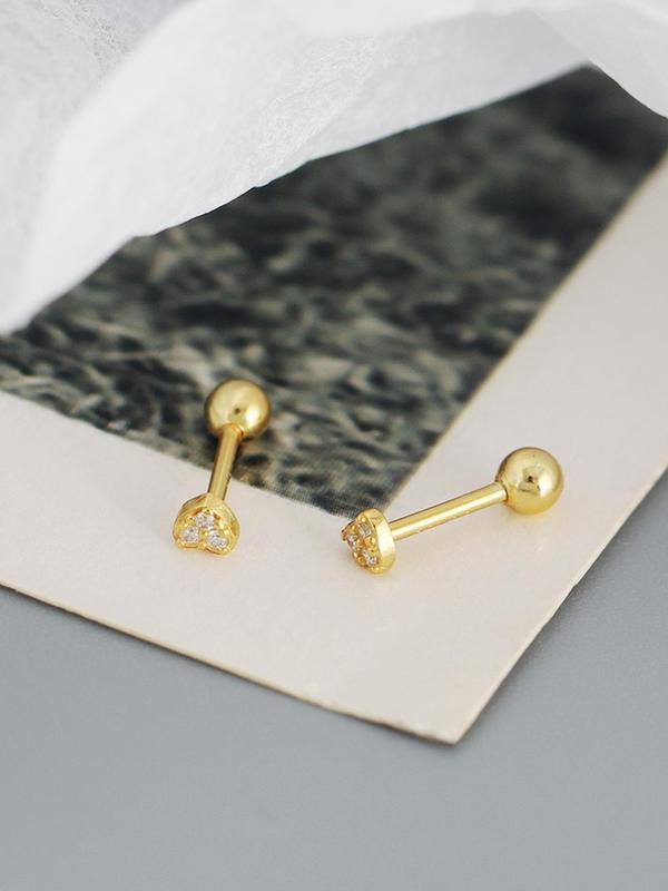 925 Sterling Silver Fashion Trendy Rhinestone Decor Heart Design Stud Earrings, Elegant Ear Jewelry for Women & Girls for Party, Daily Clothing Decor 2