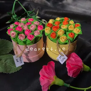 Buket Bunga origami Box Pot bisa custom text Mawar MINI ukuran 5x5