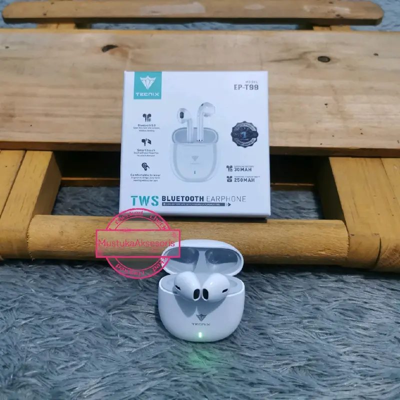 TWS Bluetooth TECNIX T99 Earphone Hitam Wireless Putih 1