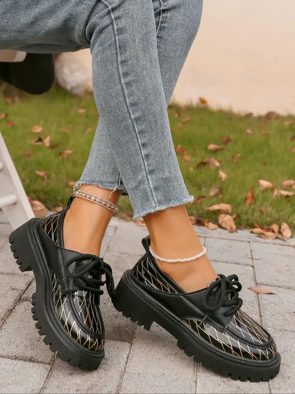 Women's Fashionable Lace Up Loafers, 2024 New Style Casual Comfortable Round Toe Shoes for Daily Wear, Female All-match Shoes for Daily Wear, Girl 0