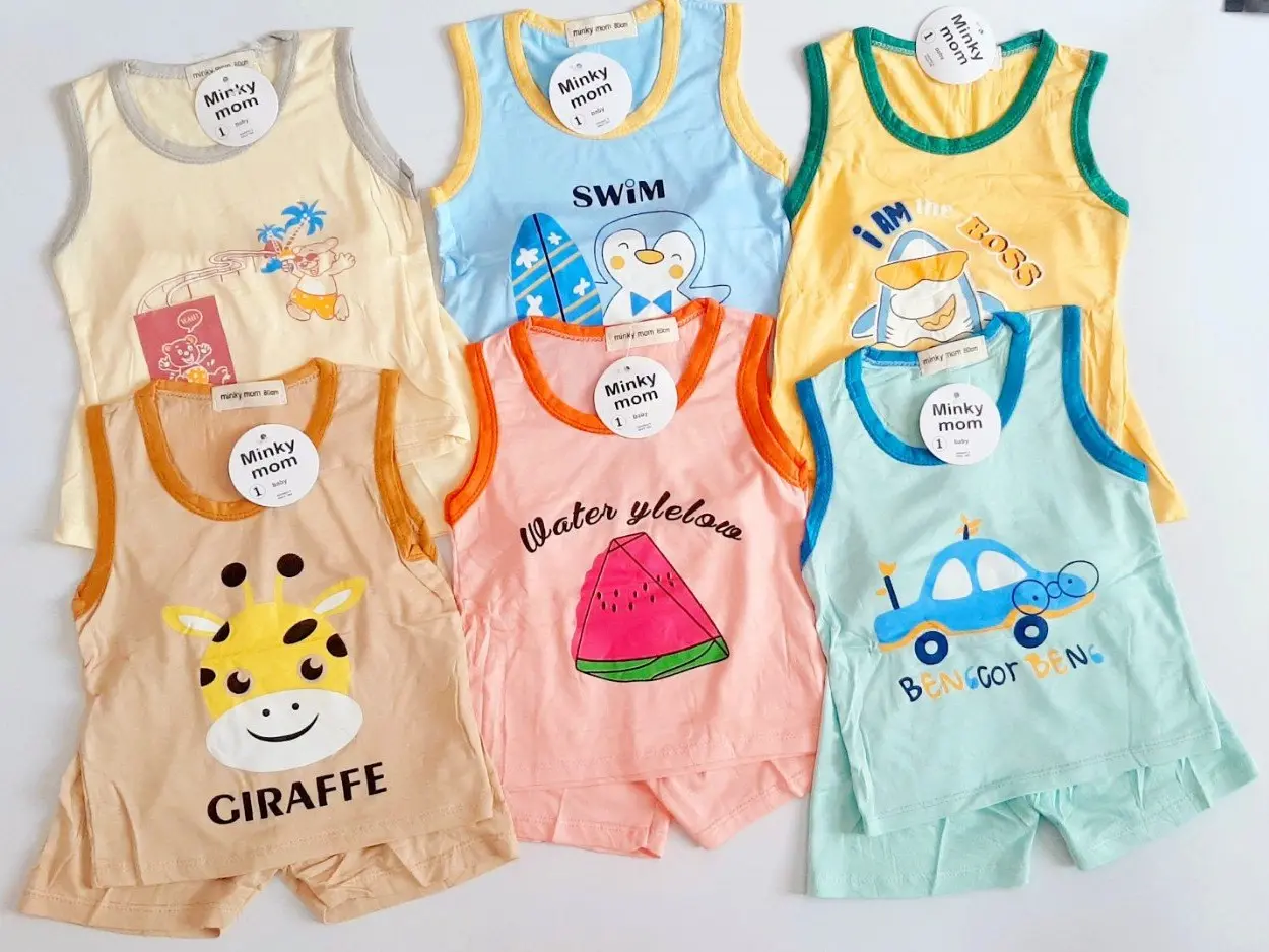 Combo 5 Bộ Ba Lỗ Thun Lạnh Họa Tiết Cho Bé Trai, Bé Gái 3-15kg. Chất Thun Lạnh Mềm, Mát. Cho Bé