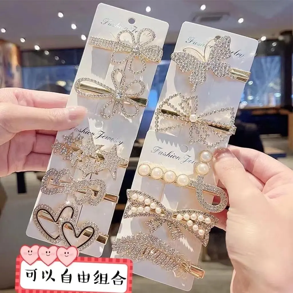 Kẹp Tóc Kim Cương Giả Kẹp Tóc Ngọc Trai, Kẹp Tóc Đính Nơ, Kẹp Tóc Con, Dành Cho Nữ, Phong Cách Ins, Thiết Kế Đơn Giản, Kẹp Giá Trị Cao, Mới Cho Năm 2025 Women